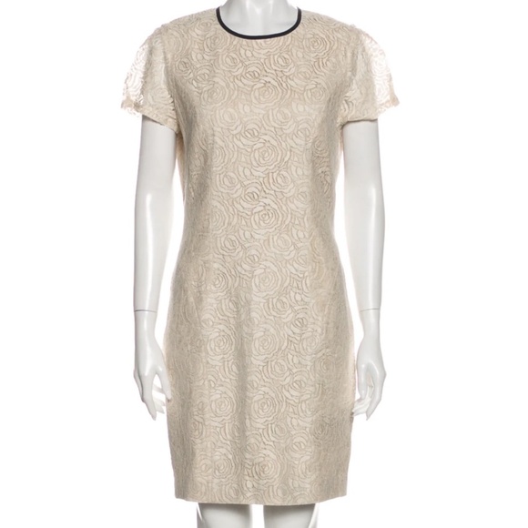 L'AGENCE Neutral Lace Rose Patterned Linen Blend Dress 8 - Picture 2 of 16